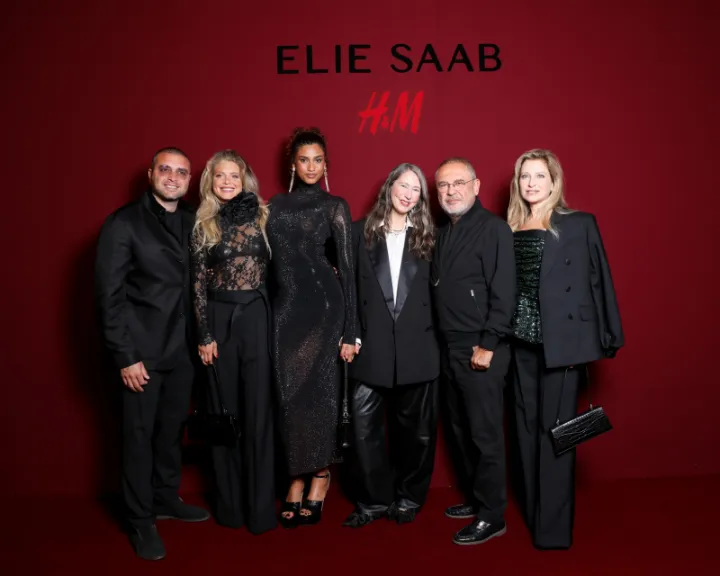 Amelia Gray, Gabbriette, Iris Law, Anok Yai, Imaan Hammam, Lila Moss, Marisa Abela and Calum Harper celebrate the ELIE SAAB H&M collection at the historic Palais Brongniart in Paris